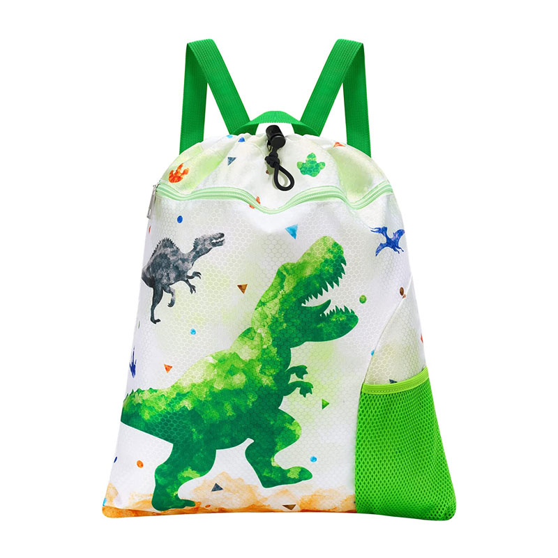 Mochila fofa com cordão para crianças dinossauro de grande capacidade